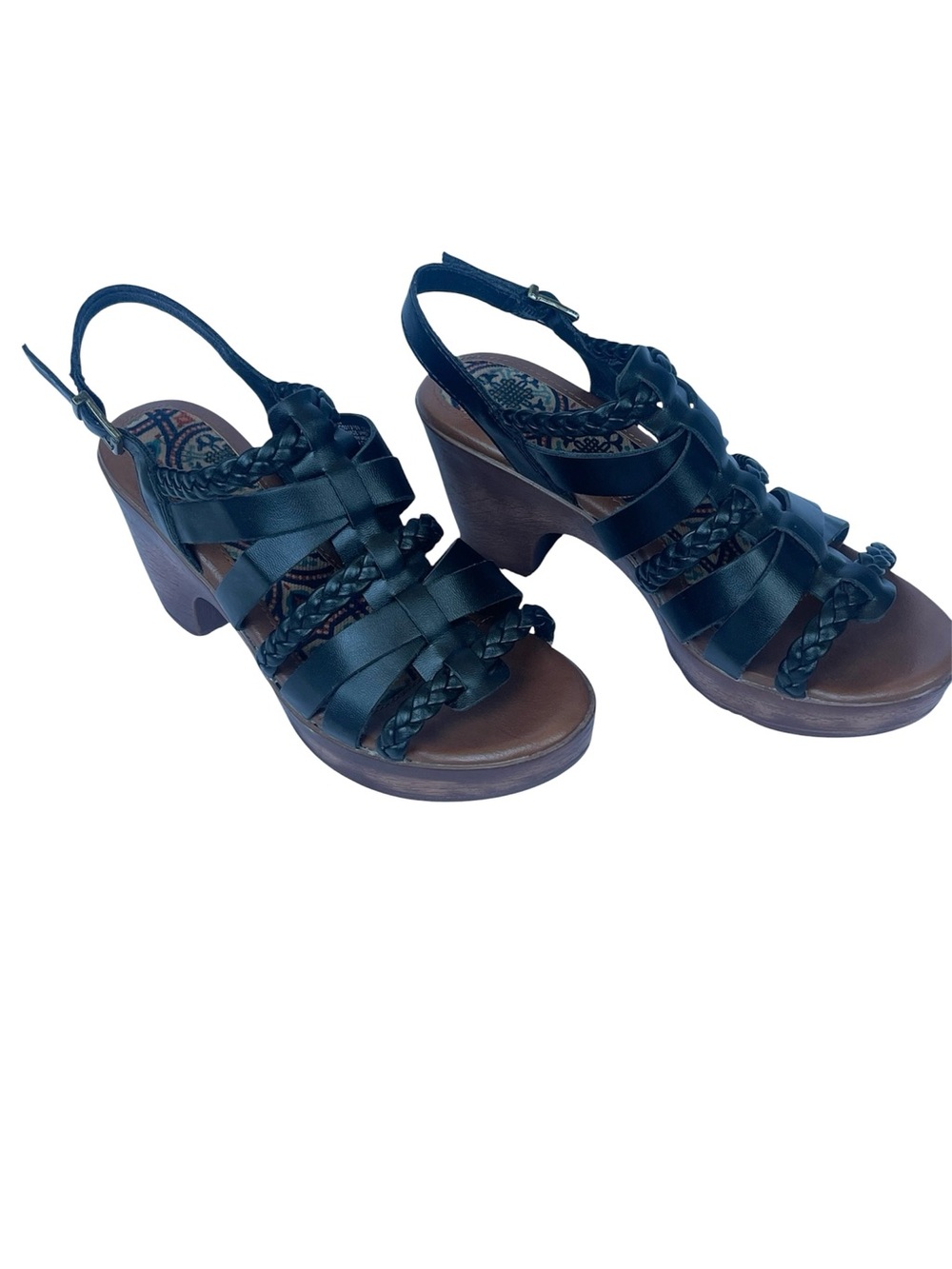 b.o.c. Black Leather Braided Strappy Healed Sandals